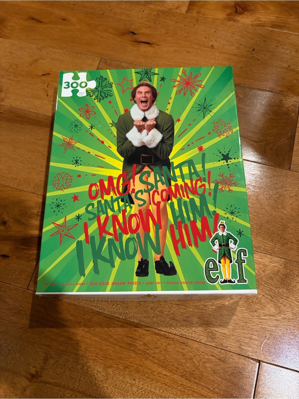 ELF Puzzle with Bright Green and Red Holiday Artwork
